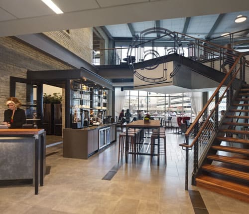 Bader Rutter Reception and Lobby showing how design reacts to corporate design imperatives, is an excellent example of how modern workplaces react to corportate imperatives