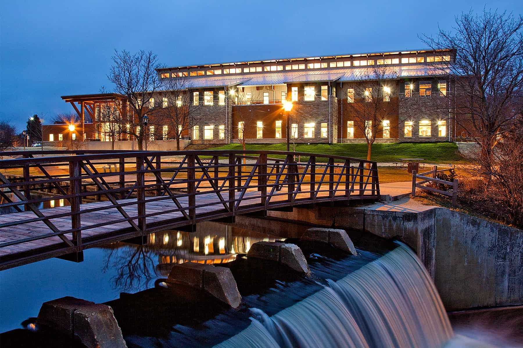 Jack Russell Memorial Library Mill Pond Falls and Exterior