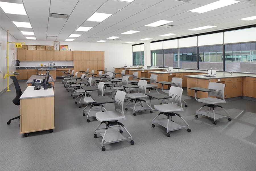 Classroom space for formal instruction. The space features movable furniture for easy collaboration