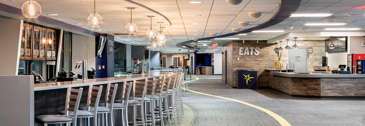 The Tampa Bay Rays recruited PRA over the years to do a series of renovations to their existing stadium, Tropicana Field. The renovations included space along the third base-line, The Draft Room Season Ticket Club, second floor offices, and their center field fan location coined as “The Porch at Center Field.”