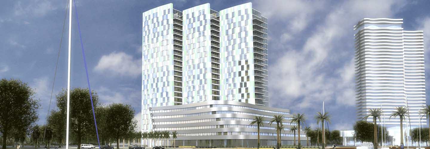 Unbuilt Architecture: The Rogue Hotel proposed in Florida. This rendering illustrates the simple use of windows and metal panels to provide visual interest