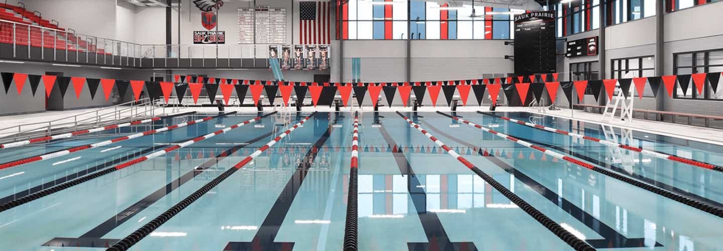 High School Pool, Sauk Prairie, Wisconsin, provides space for spectators and competition