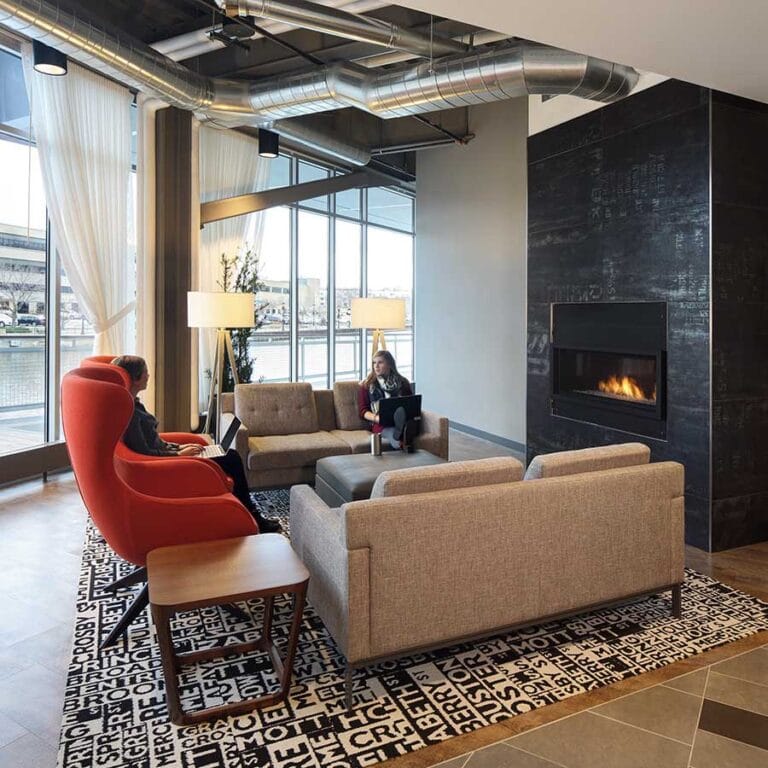 Bader Rutter Breakout Workstation with a Fireplace