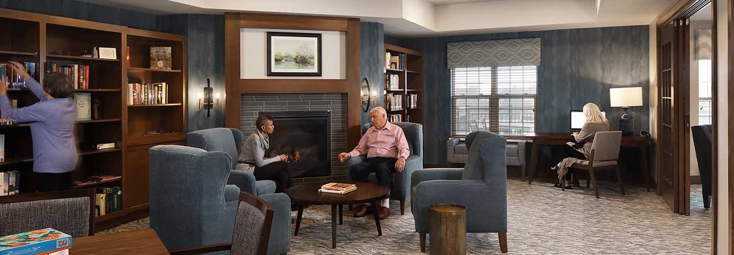 Trinity Woods Library . The library encourages mixing and helping - the true essence of intergenerational living