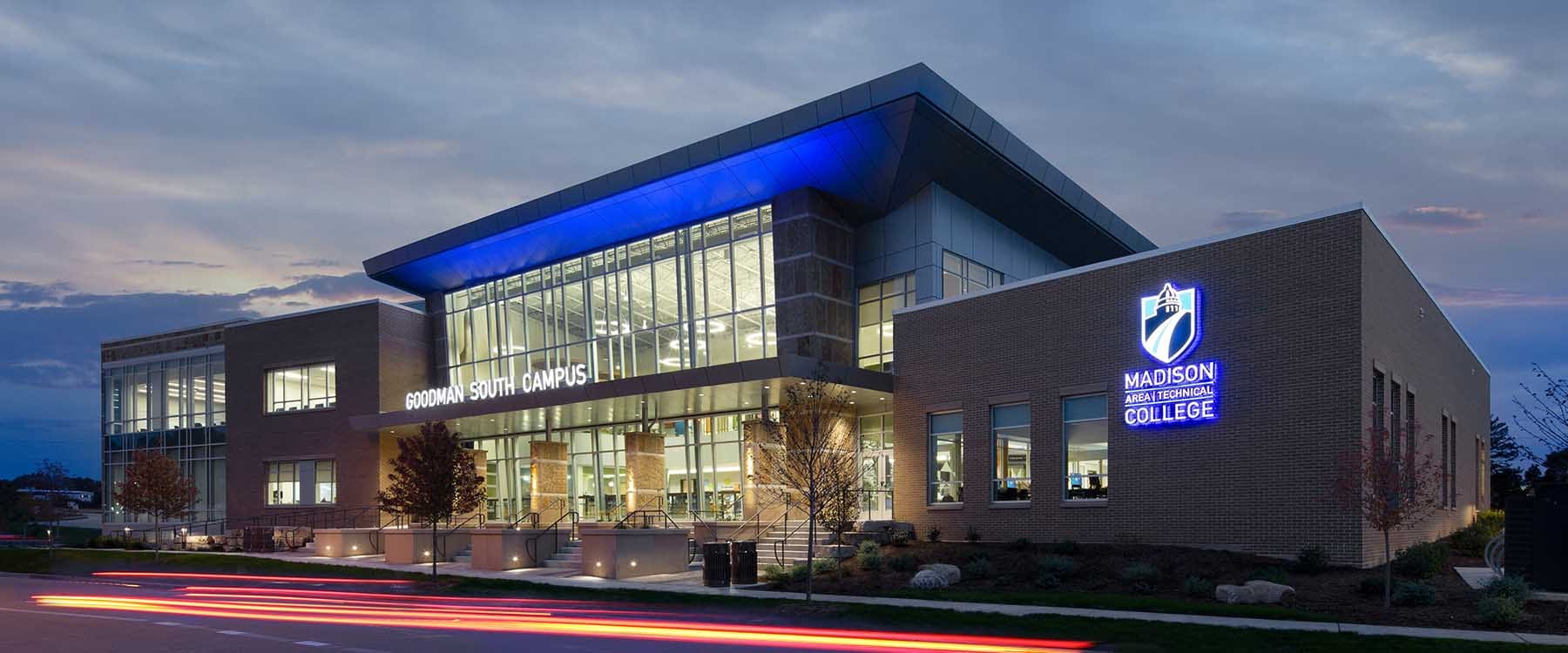 Madison College Goodman South Campus in Madison Wisconsin. Technical Colleges (Community Colleges) are reflecting new ideas in higher education design