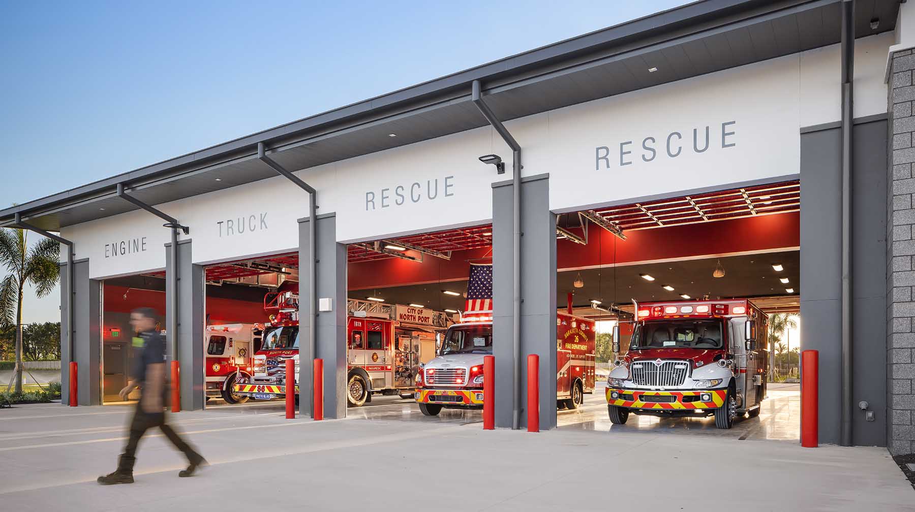 City of North Port Public Safety Building fire engine apparatus bay in North Port, FL